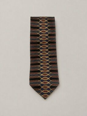 Screenplay Martin Wong Classic Geometric Pattern Men's Tie in Red Black & Gold